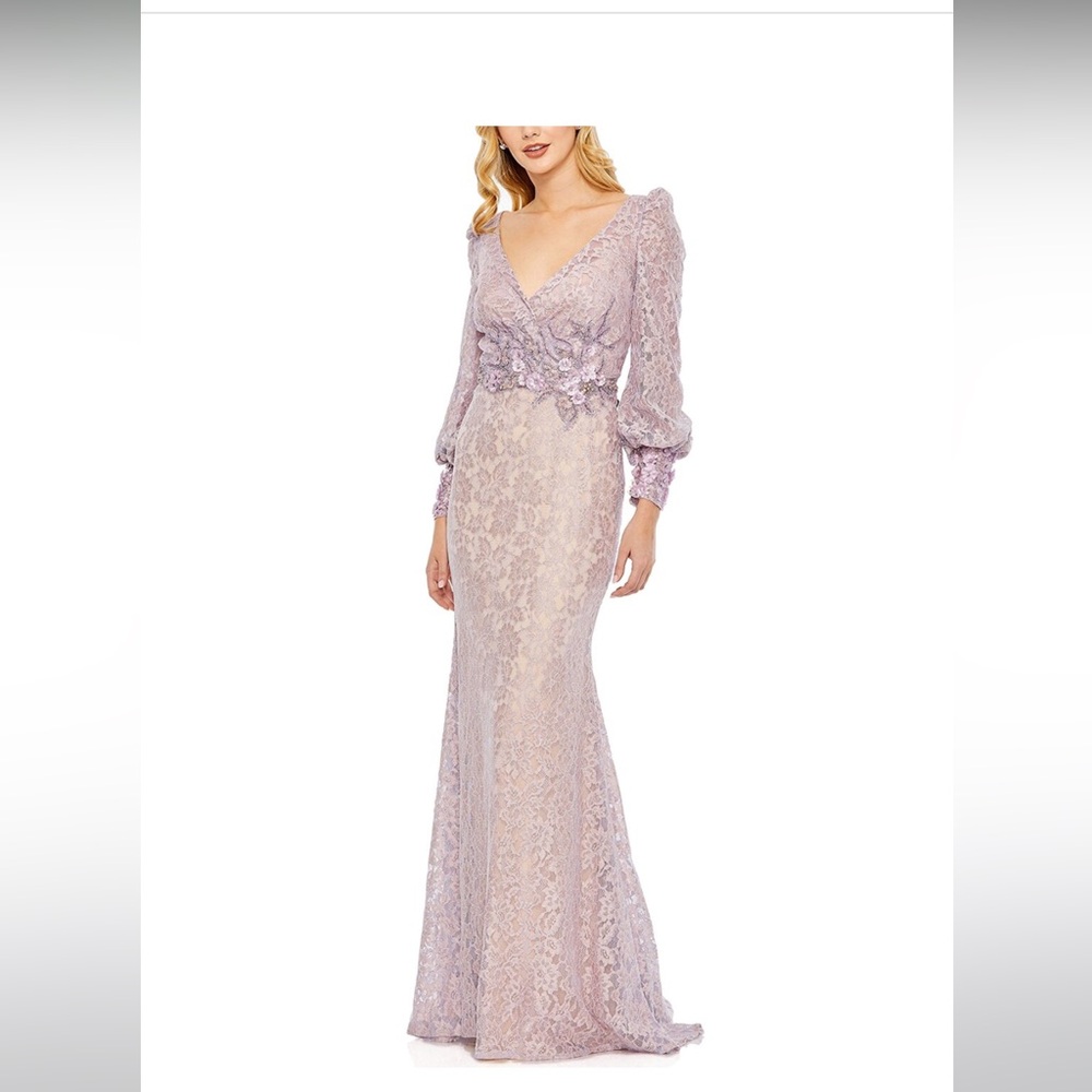 Mac duggal Lace V Neck Embellished Gown